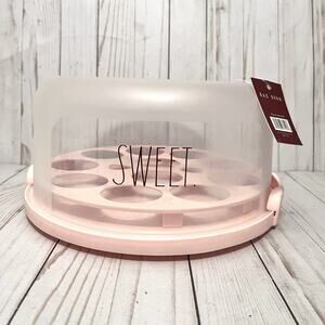 NWT Rae Dunn "SWEET" Pastel Pink Cupcake or Cake Carrier with Lid